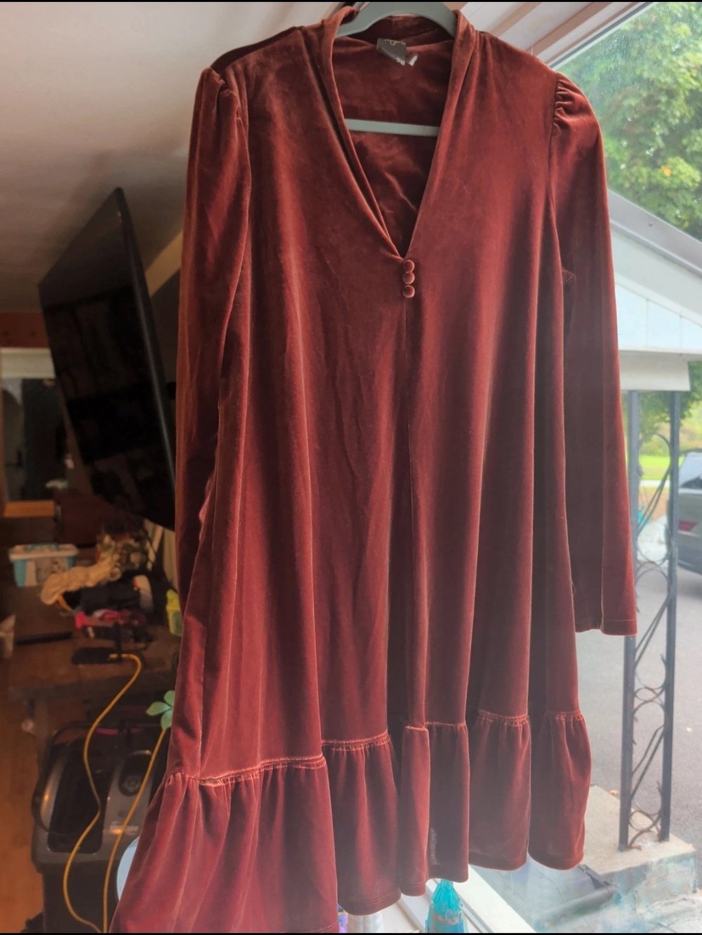 Fall pics!! Velvet Long Sleeve Tiered Dress in Rust Brown